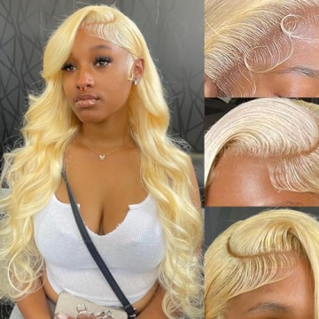 Cukoke 13x4 Blonde Lace Front Wigs Human Hair 613 Front Wig Human Hair 180% Density Body Wave Lace F...