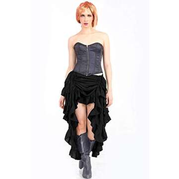 ThePirateDressing Steampunk Victorian Cosplay Costume Womens High-Low Show Girl Skirt C1367 (Black) ...