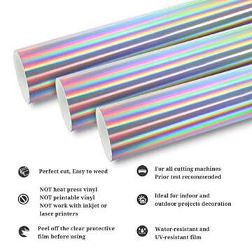 TECKWRAP Glossy Holographic Silver Chrome Vinyl for Stunning Crafts