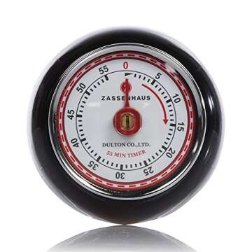 Zassenhaus Magnetic Retro Kitchen Timer - Classic Mechanical Cooking Timer (Black)