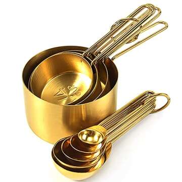 TOPZEA Gold Measuring Cups and Spoons Set of 9, Nesting Stainless Steel Measuring Cup and Measuring ...