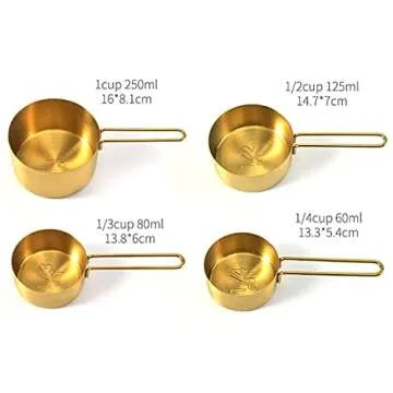 TOPZEA Gold Measuring Cups and Spoons Set of 9, Nesting Stainless Steel Measuring Cup and Measuring Spoon Kitchen Cooking Baking Utensils with Measurement for Dry and Liquid Ingredients