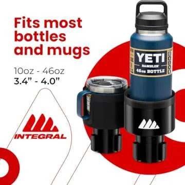 [Upgraded] Integral Ultimate Car Cup Holder Expander - Adjustable Base - Organizer & Expander for Vehicles - Compatible with Mugs, Yeti 14/24/36/46oz, Rambler, Hydro Flasks 32/40oz, 3.4"-4.0" Bottles