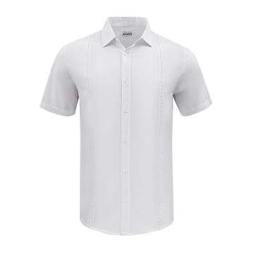 JEKAOYI Button Down Short Sleeve Guayabera Linen Shirts for Men Casual Cotton Summer Beach Shirts