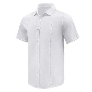 JEKAOYI Button Down Short Sleeve Guayabera Linen Shirts for Men Casual Cotton Summer Beach Shirts