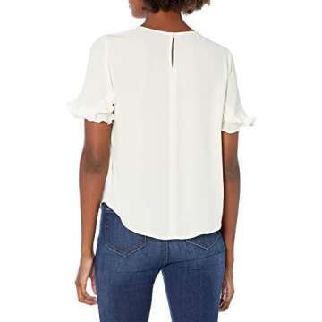 Lark & Ro Women's Georgette Half Sleeve Crew Neck Blouse with Ruffle Details