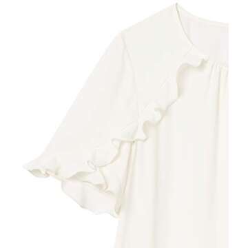 Lark & Ro Women's Georgette Half Sleeve Crew Neck Blouse with Ruffle Details