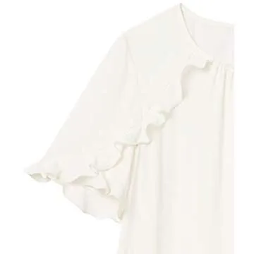 Lark & Ro Women's Georgette Half Sleeve Crew Neck Blouse with Ruffle Details