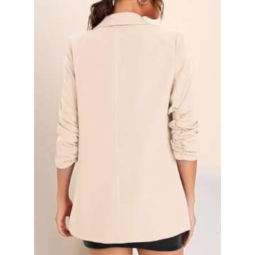 Happy Sailed Blazer Jackets for Women Spring Fall Fashion Ruched Sleeve Open Front Cardigan Jackets ...