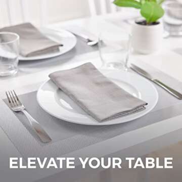 Home Genie Heat Resistant Placemats, Dining Room Table Mats, Protect Surfaces, Woven Placemat Setting for Dinner, Washable Vinyl Food Grade Mat, Kitchen Decor Accessories, Set of 4, Size 18x12, Silver