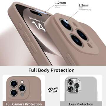 bicol for iPhone 15 Pro Case with Screen Protector,Enhanced Camera Lens Protection,Soft Liquid Silicone Slim Fit Protective Phone Cover 6.1" Light Brown