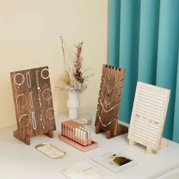 Lolalet Wooden Jewelry Display Series, Necklace Bracelets Earrings Rings Jewelries Stand Freestanding Natural Wood Holder Jewelry Rack for Selling Vendor Store -1 Pack, Necklace