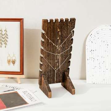 Lolalet Wooden Jewelry Display Series, Necklace Bracelets Earrings Rings Jewelries Stand Freestanding Natural Wood Holder Jewelry Rack for Selling Vendor Store -1 Pack, Necklace