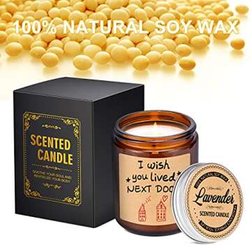 Gifts for Women- I Wish You Lived Next Door - Lavender Scented Candles 9oz, Birthday Gifts for Friends, Funny Gift for Coworker, Friends, Teacher, Neighbor, Relative, Nurse, Doctor