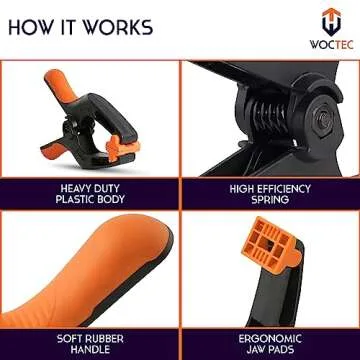 WOCTEC 4 Pack Spring Clamps Heavy Duty, 6 Inch Wodworking Clamps for Crafts and Pool Cover Clips with 3 Inch Jaw Opening for Cover Holding and Wood Gluing