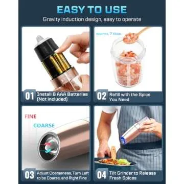 XinXu Gravity Automatic Electric Pepper and Salt Grinder, Auto Salt or Pepper Mill Shaker Stainless Steel,Adjustable Coarseness,Blue LED Light,One Hand Operated, Copper