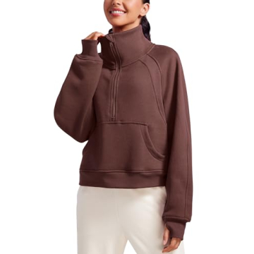 CRZ YOGA Women's Cozy Half Zipper Sweatshirts with Thumb Holes - Taupe Medium