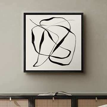 SIGNWIN Framed Canvas Print Wall Art Geometric Paint Stroke Ribbon Collage Abstract Shapes Illustrations Modern Art Decorative Contemporary Minimal for Living Room, Bedroom, Office - 16"x16" Black