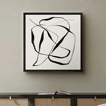 SIGNWIN Framed Canvas Print Wall Art Geometric Paint Stroke Ribbon Collage Abstract Shapes Illustrations Modern Art Decorative Contemporary Minimal for Living Room, Bedroom, Office - 16"x16" Black