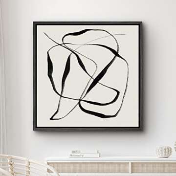 SIGNWIN Framed Canvas Print Wall Art Geometric Paint Stroke Ribbon Collage Abstract Shapes Illustrations Modern Art Decorative Contemporary Minimal for Living Room, Bedroom, Office - 16"x16" Black