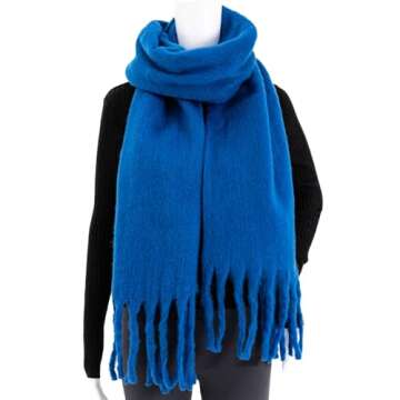 TUSHUSTY Winter Women Chunky Scarf Warm Blanket Big Thick Large Oversized Wrap Colorful Long Solid Scarves Deep Blue