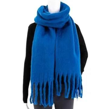 TUSHUSTY Winter Women Chunky Scarf Warm Blanket Big Thick Large Oversized Wrap Colorful Long Solid Scarves Deep Blue