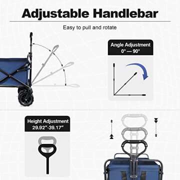 Patio Watcher Collapsible Utility Wagon Cart | All Terrain Big Wheels for Outdoor Garden, Beach, Camping, Groceries, Sports | Large Capacity | Heavy Duty | Blue