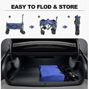 Patio Watcher Collapsible Utility Wagon Cart | All Terrain Big Wheels for Outdoor Garden, Beach, Camping, Groceries, Sports | Large Capacity | Heavy Duty | Blue