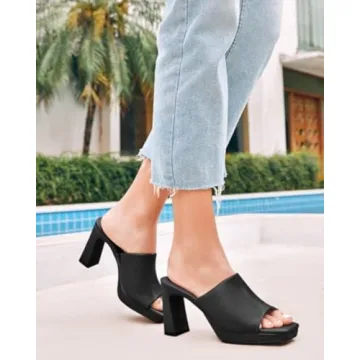 Trish Lucia Women's Platform Chunky Heels Mules for Summer Style