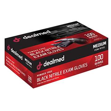 Dealmed Black Nitrile Medical Grade Exam Gloves for Tattoo Artists, Hospitals, Law Enforcement First...