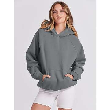 Caracilia Womens Oversized Hoodies Sweatshirts Pullover Fleece Long Sleeve Tops with Pockets 2024 Fall Trendy Preppy Clothes Gray L