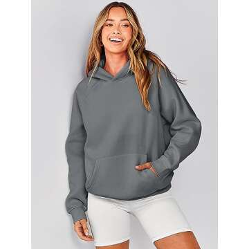 Caracilia Womens Oversized Hoodies Sweatshirts Pullover Fleece Long Sleeve Tops with Pockets 2024 Fall Trendy Preppy Clothes Gray L