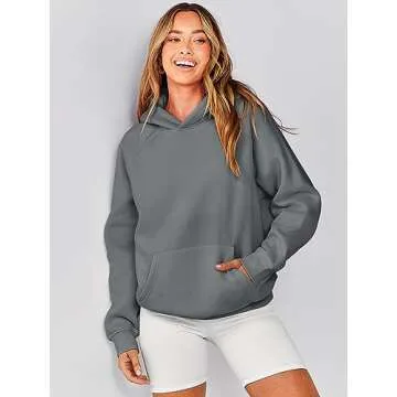 Caracilia Womens Oversized Hoodies Sweatshirts Pullover Fleece Long Sleeve Tops with Pockets 2024 Fall Trendy Preppy Clothes Gray L