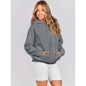 Caracilia Womens Oversized Hoodies Sweatshirts Pullover Fleece Long Sleeve Tops with Pockets 2024 Fall Trendy Preppy Clothes Gray L