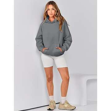 Caracilia Womens Oversized Hoodies Sweatshirts Pullover Fleece Long Sleeve Tops with Pockets 2024 Fall Trendy Preppy Clothes Gray L