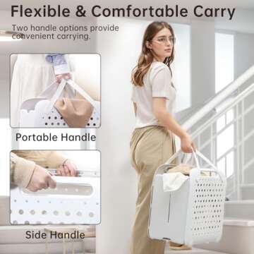 HAIXIN HOME 45L Collapsible Laundry Baskets, Plastic Foldable Laundry Hamper, Portable Storage Basket for Organizing with Handles & Breathable Holes, Dirty Clothes Hamper for Laundry/Bedroom