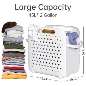 HAIXIN HOME 45L Collapsible Laundry Baskets, Plastic Foldable Laundry Hamper, Portable Storage Basket for Organizing with Handles & Breathable Holes, Dirty Clothes Hamper for Laundry/Bedroom