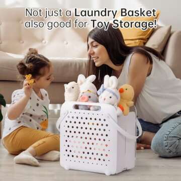 HAIXIN HOME 45L Collapsible Laundry Baskets, Plastic Foldable Laundry Hamper, Portable Storage Basket for Organizing with Handles & Breathable Holes, Dirty Clothes Hamper for Laundry/Bedroom