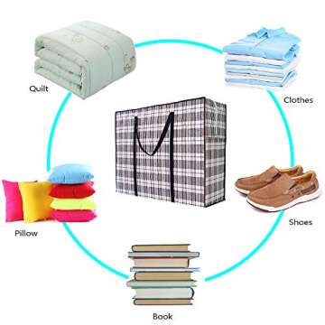 Heavy Duty Large Moving Bags, 90L Big Organizer Storage Bags With Durable Zipper, Water Resistant Totes, Carrying Bag, Camping Bag for Clothes, Bedding, Comforter, Pillow, Moving(Set of 4)