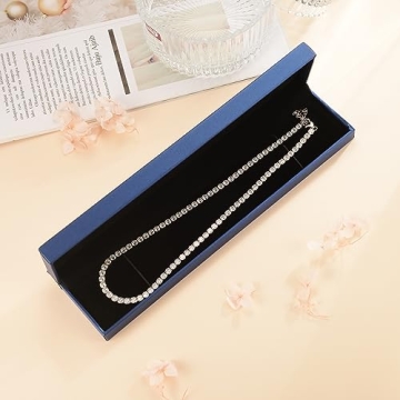 Cranmadia Sterling Silver September Birthstone Sapphire Tennis Necklaces for Women 4mm Tennis Necklace Fashion Jewelry Birthday Gifts for Women Mom Wife Her