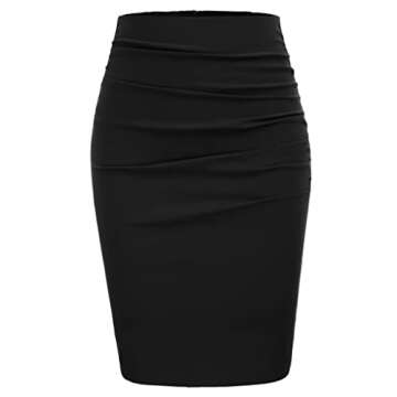 GRACE KARIN Womens Elegant Ruched Knee Length Slim Fit Business Skirt Black