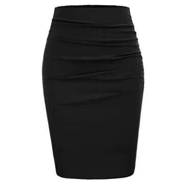 GRACE KARIN Womens Elegant Ruched Knee Length Slim Fit Business Skirt Black
