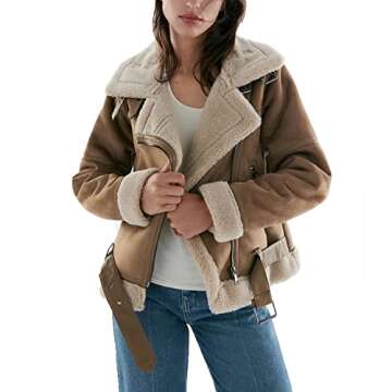 LY VAREY LIN Women's Faux Shearing Moto Jacket Thick Lined Parka Winter Shearling Coat Leather Jacke...