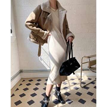 LY VAREY LIN Women's Faux Shearing Moto Jacket Thick Lined Parka Winter Shearling Coat Leather Jacket (Faux Suede Lambs Brown, XL)