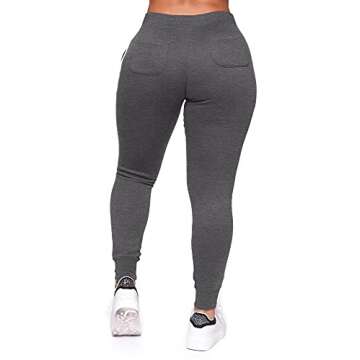 POSESHE Women Plus Size Casual Drawstring Elastic Waistband Joggers Trousers Tapered Running Workout Yoga Lounge Pants Large Dark Gray