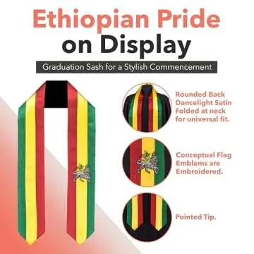Vision Wear - Ethiopian Rastafari Lion Flag Graduation Sash/Stole - Cultural Emblem - Embrace Your Roots - Ethiopian Pride & Honor Sash