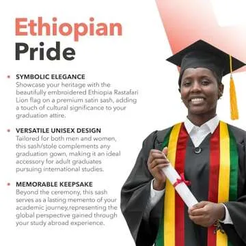 Vision Wear - Ethiopian Rastafari Lion Flag Graduation Sash/Stole - Cultural Emblem - Embrace Your Roots - Ethiopian Pride & Honor Sash