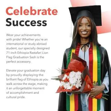 Vision Wear - Ethiopian Rastafari Lion Flag Graduation Sash/Stole - Cultural Emblem - Embrace Your Roots - Ethiopian Pride & Honor Sash