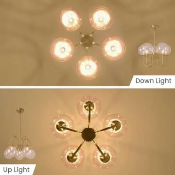 Axamate Pink Bubble Chandelier 20 inch 5 Lights, Mid Century Modern Gold Lighting Fixture Glass Sputnik Pendant Hanging Ceiling Light Castle Chandeliers for Girls Dining Living Room Bedroom Kitchen