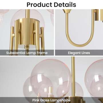 Axamate Pink Bubble Chandelier 20 inch 5 Lights, Mid Century Modern Gold Lighting Fixture Glass Sputnik Pendant Hanging Ceiling Light Castle Chandeliers for Girls Dining Living Room Bedroom Kitchen